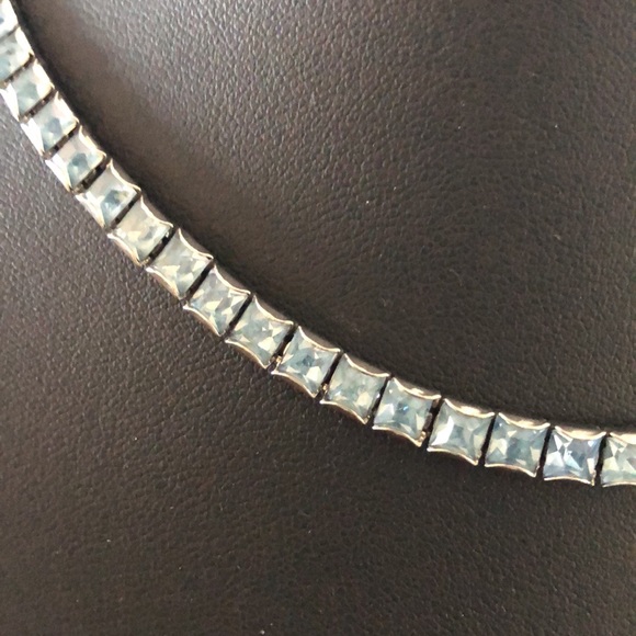 VINTAGE 1950’s RARE CHOKER COLLAR NECKLACE IN AQUA BLUE CRYSTALS ! EXCELLENT! - Picture 3 of 7